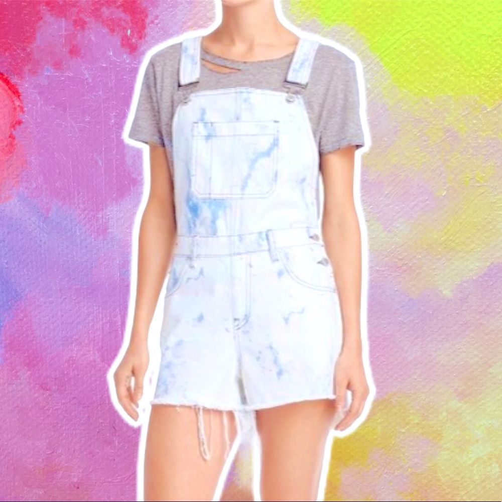 NWT Hudson Jeans Artist Cloud Sloan Denim Short Overalls Marble Dye Shortalls S
